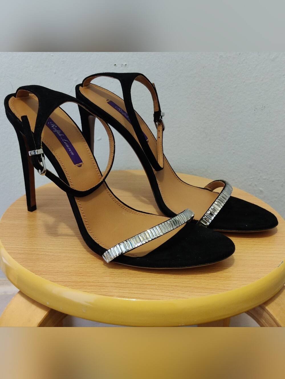 Ralph Lauren Purple Label Size 40B (US 9 or 9.5) Black Suede Ankle Strap Heels